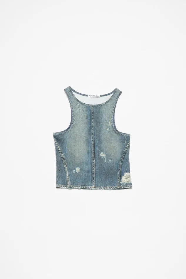 Women Printed Tank Top Denim Blue Acne Studios Tshirts