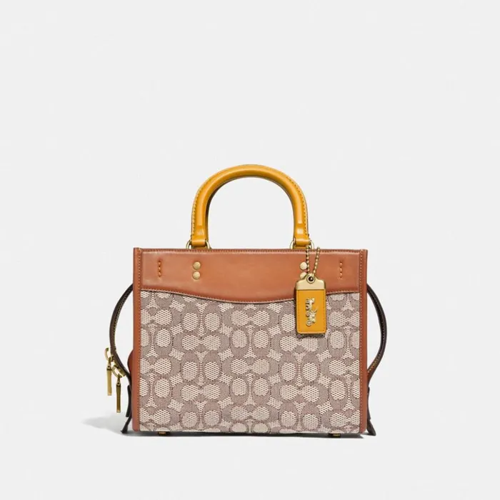 Women Rogue 25 In Signature Textile Jacquard Brasscocoa Burnished Amb Coach Satchels and Top Handles
