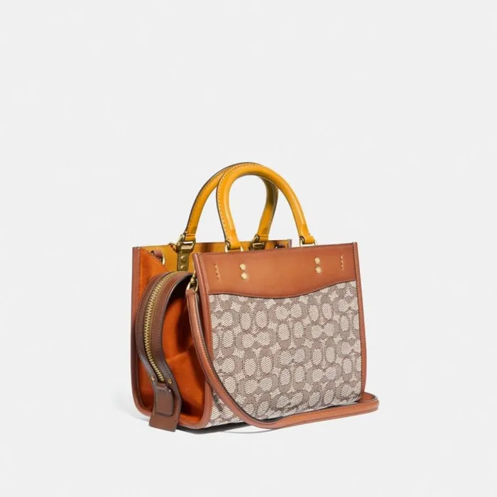 Women Rogue 25 In Signature Textile Jacquard Brasscocoa Burnished Amb Coach Satchels and Top Handles