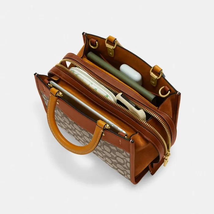 Women Rogue 25 In Signature Textile Jacquard Brasscocoa Burnished Amb Coach Satchels and Top Handles