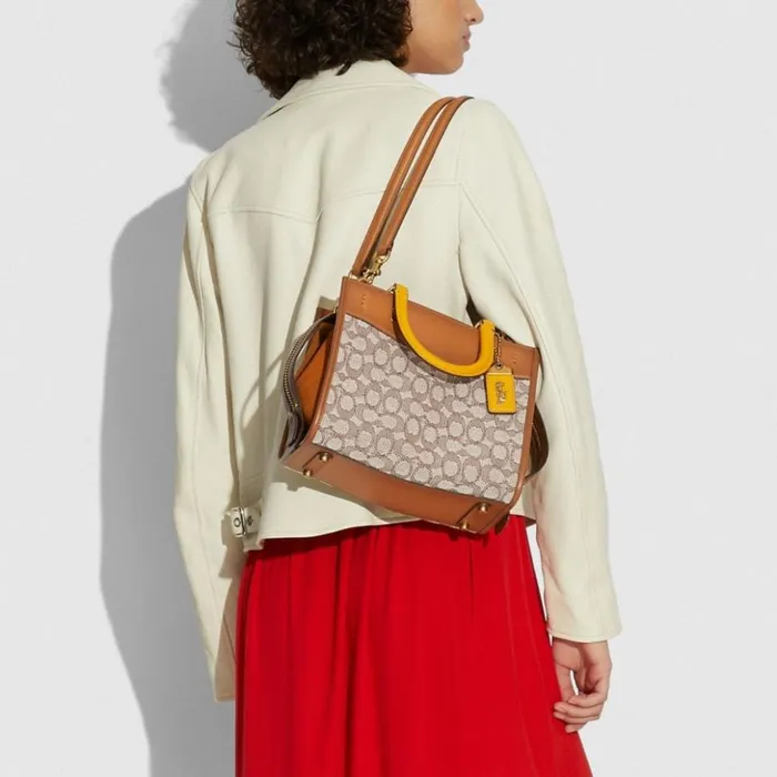 Women Rogue 25 In Signature Textile Jacquard Brasscocoa Burnished Amb Coach Satchels and Top Handles
