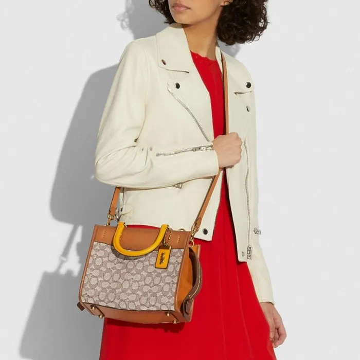 Women Rogue 25 In Signature Textile Jacquard Brasscocoa Burnished Amb Coach Satchels and Top Handles