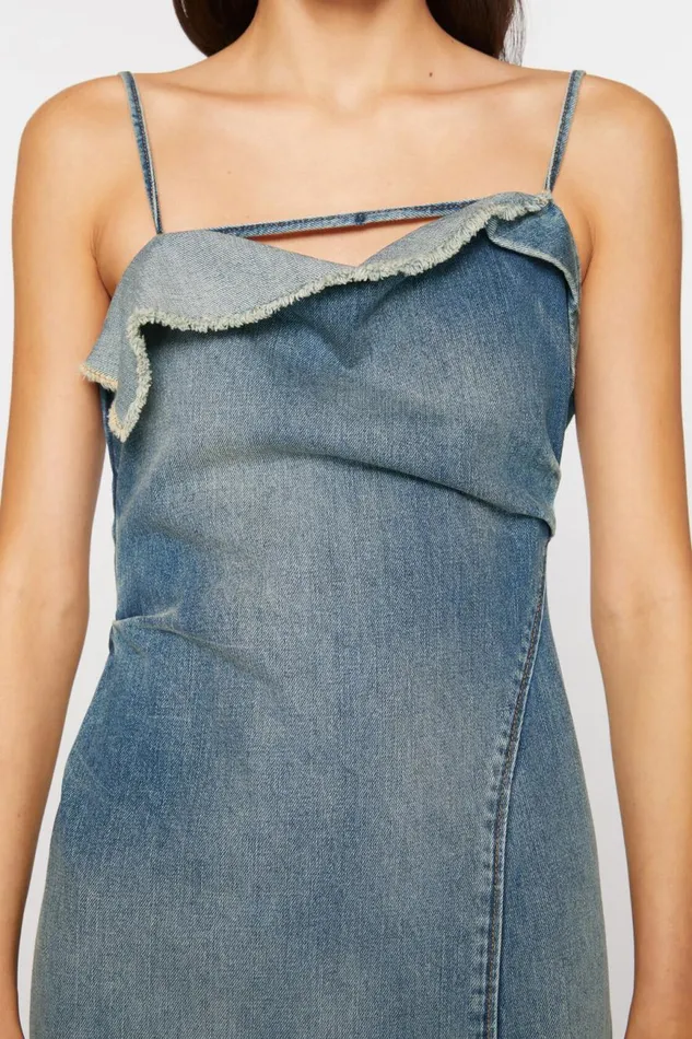 Women Ruffle Strap Denim Dress Mid Blue Acne Studios Dresses