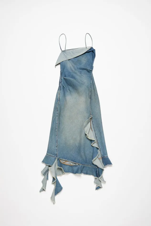 Women Ruffle Strap Denim Dress Mid Blue Acne Studios Dresses