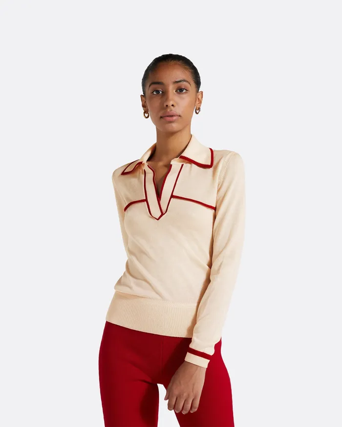 Women Safiyaa Lydie Powder and Azalea Red Knit Powder Knitwear