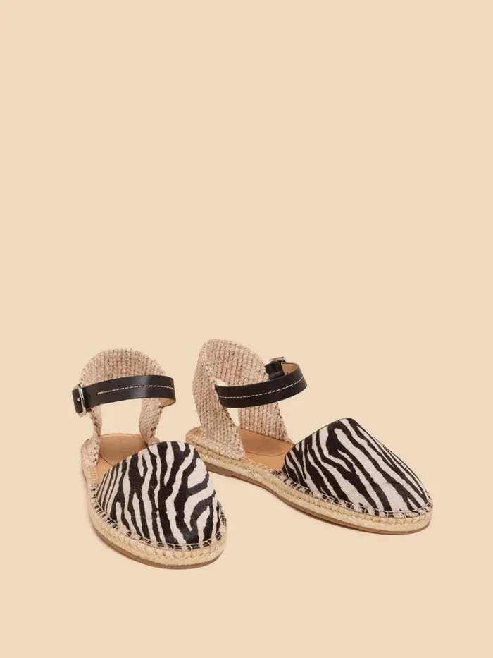 Women SANDALS White Stuff Buttercup Leather Espadrille Black Print