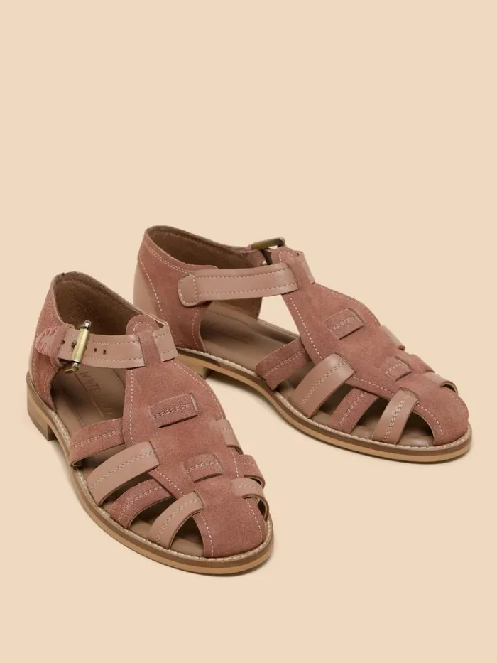 Women SANDALS White Stuff Floral Leather Fisherman Shoe Light Pink