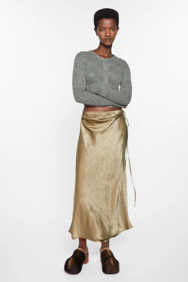 Women Satin Wrap Skirt Old Green Acne Studios Skirts