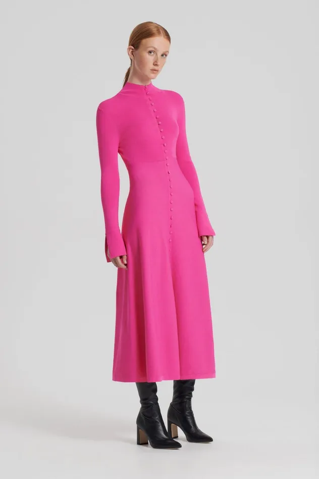 Women Scanlan Theodore Dresses CREPE KNIT BUTTON POLO DRESS Fuchsia Women Scanlan Theodore Dresses CREPE KNIT BUTTON POLO DRESS Fuchsia