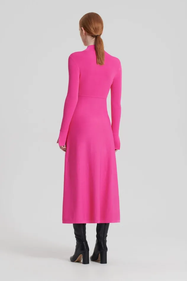 Women Scanlan Theodore Dresses CREPE KNIT BUTTON POLO DRESS Fuchsia Women Scanlan Theodore Dresses CREPE KNIT BUTTON POLO DRESS Fuchsia