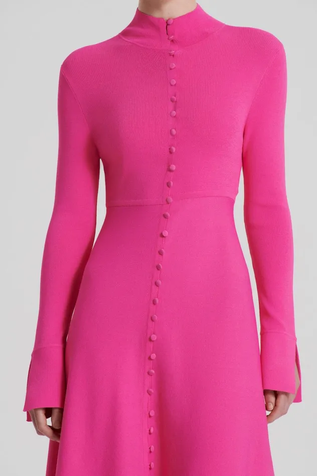 Women Scanlan Theodore Dresses CREPE KNIT BUTTON POLO DRESS Fuchsia Women Scanlan Theodore Dresses CREPE KNIT BUTTON POLO DRESS Fuchsia