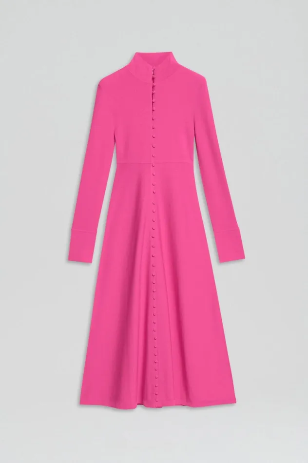 Women Scanlan Theodore Dresses CREPE KNIT BUTTON POLO DRESS Fuchsia Women Scanlan Theodore Dresses CREPE KNIT BUTTON POLO DRESS Fuchsia