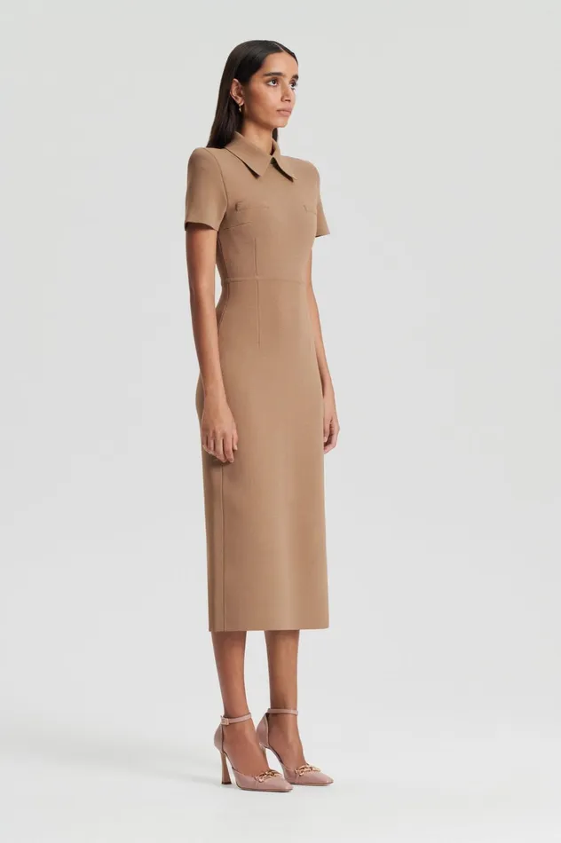 Women Scanlan Theodore Dresses CREPE KNIT COLLAR DRESS Camel Women Scanlan Theodore Dresses CREPE KNIT COLLAR DRESS Camel