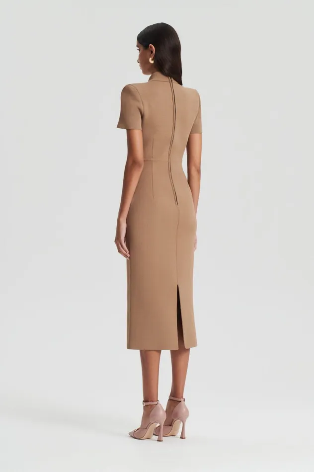 Women Scanlan Theodore Dresses CREPE KNIT COLLAR DRESS Camel Women Scanlan Theodore Dresses CREPE KNIT COLLAR DRESS Camel