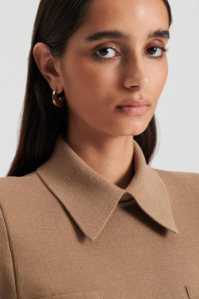 Women Scanlan Theodore Dresses CREPE KNIT COLLAR DRESS Camel Women Scanlan Theodore Dresses CREPE KNIT COLLAR DRESS Camel