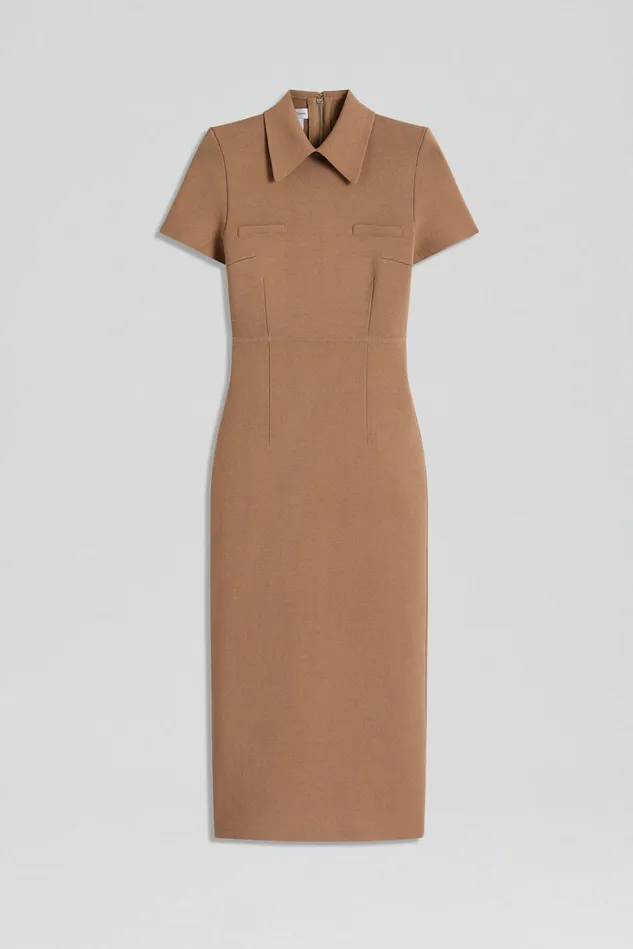 Women Scanlan Theodore Dresses CREPE KNIT COLLAR DRESS Camel Women Scanlan Theodore Dresses CREPE KNIT COLLAR DRESS Camel