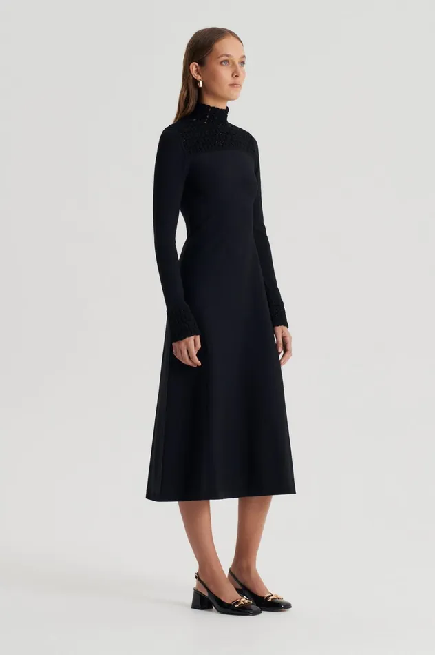 Women Scanlan Theodore Dresses CREPE KNIT DAISY POLO DRESS Black Women Scanlan Theodore Dresses CREPE KNIT DAISY POLO DRESS Black