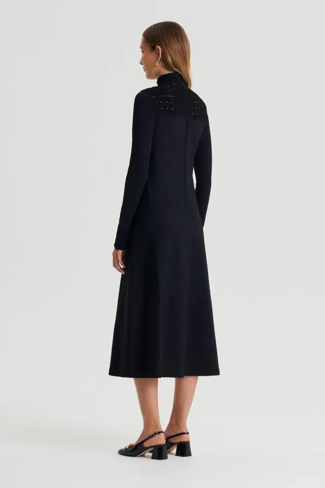 Women Scanlan Theodore Dresses CREPE KNIT DAISY POLO DRESS Black Women Scanlan Theodore Dresses CREPE KNIT DAISY POLO DRESS Black