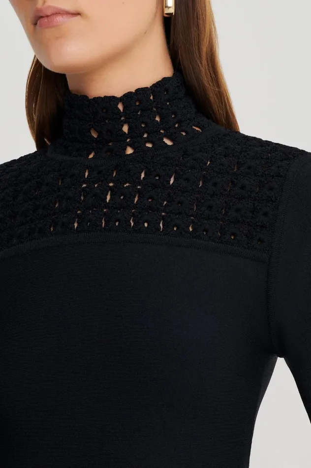 Women Scanlan Theodore Dresses CREPE KNIT DAISY POLO DRESS Black Women Scanlan Theodore Dresses CREPE KNIT DAISY POLO DRESS Black