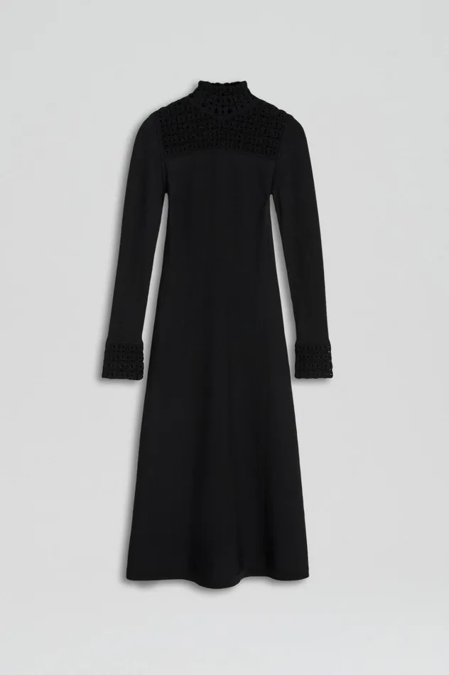 Women Scanlan Theodore Dresses CREPE KNIT DAISY POLO DRESS Black Women Scanlan Theodore Dresses CREPE KNIT DAISY POLO DRESS Black