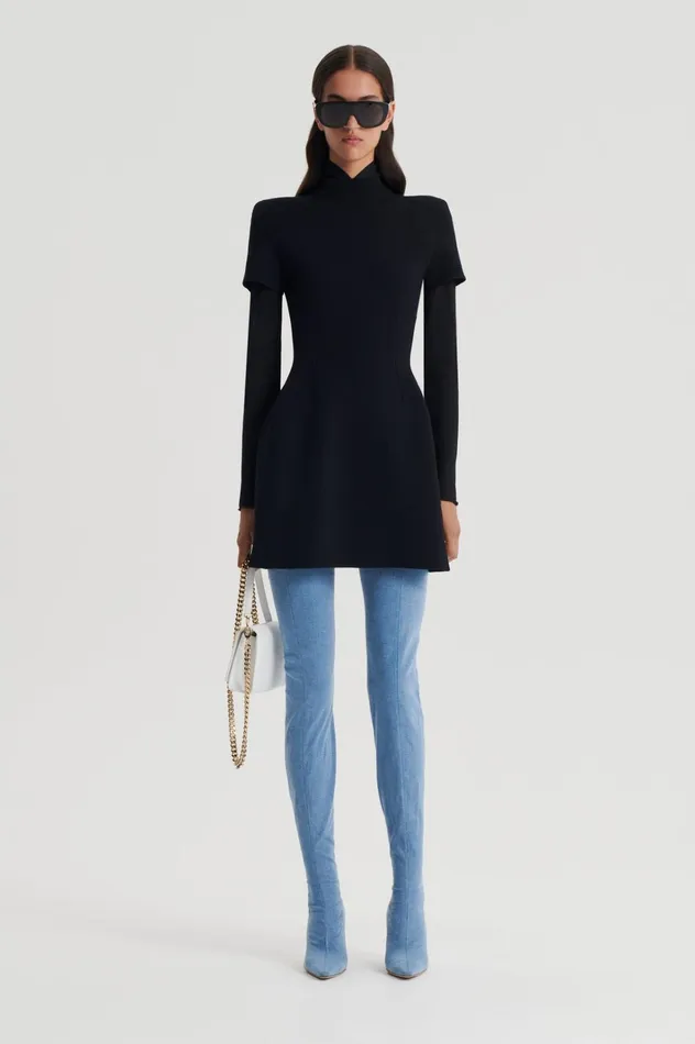 Women Scanlan Theodore Dresses CREPE KNIT PEPLUM DRESS Black