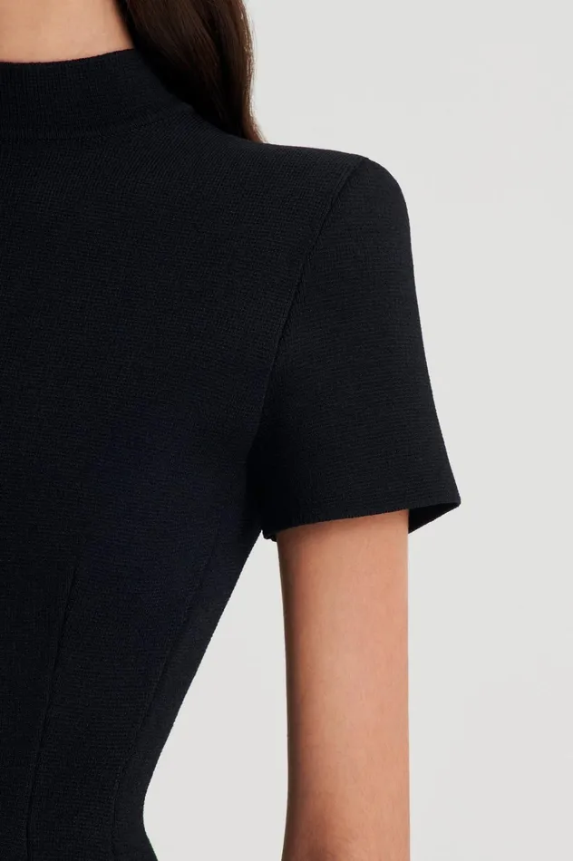 Women Scanlan Theodore Dresses CREPE KNIT PEPLUM DRESS Black Women Scanlan Theodore Dresses CREPE KNIT PEPLUM DRESS Black