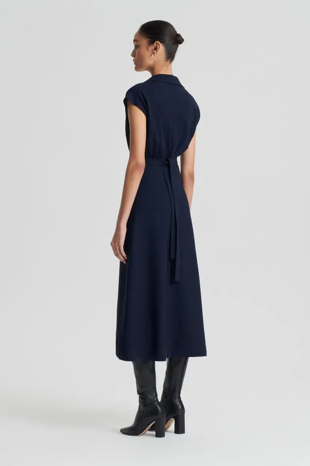 Women Scanlan Theodore Dresses CREPE KNIT SHIRT DRESS Navy