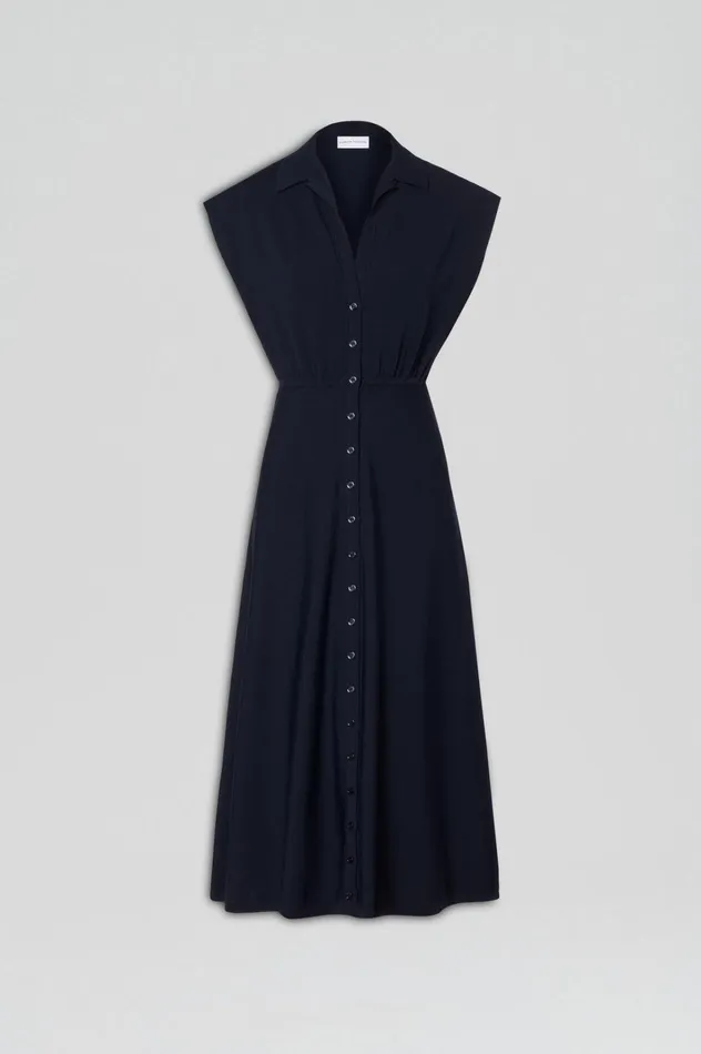 Women Scanlan Theodore Dresses CREPE KNIT SHIRT DRESS Navy