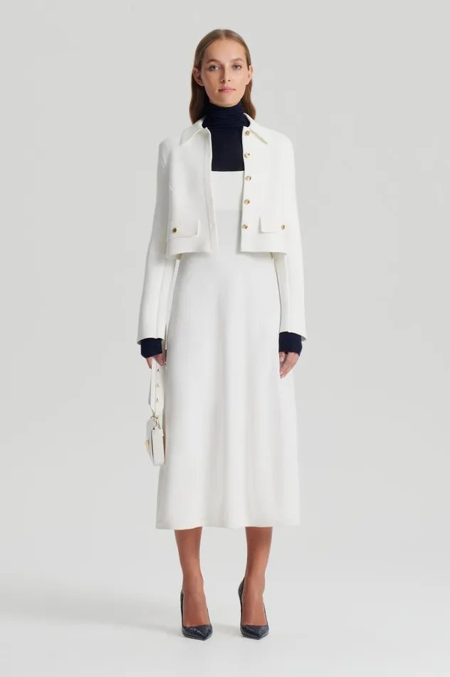 Women Scanlan Theodore Dresses CREPE KNIT SQUARE NECK DRESS Cream