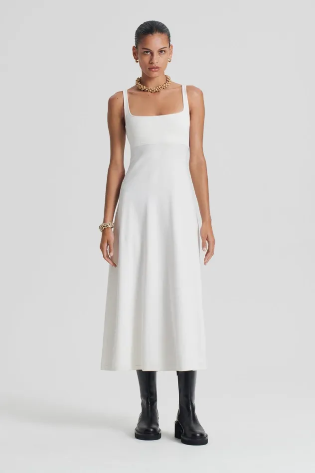 Women Scanlan Theodore Dresses CREPE KNIT SQUARE NECK DRESS Cream Women Scanlan Theodore Dresses CREPE KNIT SQUARE NECK DRESS Cream