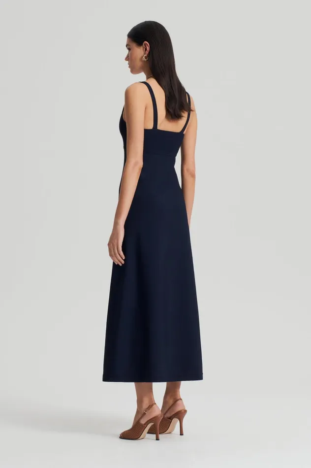 Women Scanlan Theodore Dresses CREPE KNIT SQUARE NECK DRESS Navy