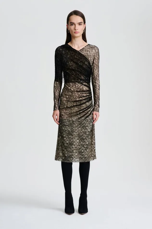 Women Scanlan Theodore Dresses LACE DRAPE DRESS Black