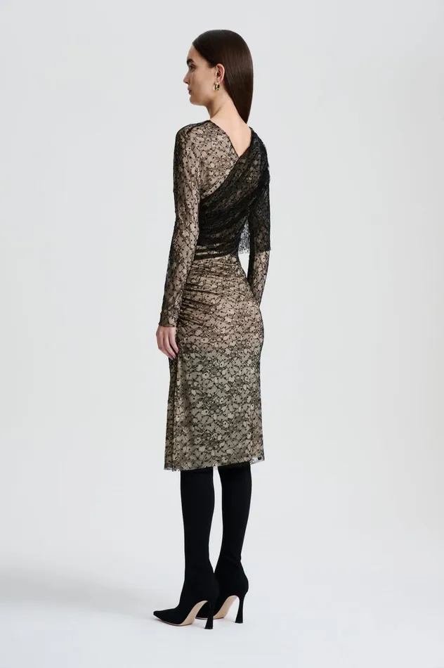 Women Scanlan Theodore Dresses LACE DRAPE DRESS Black