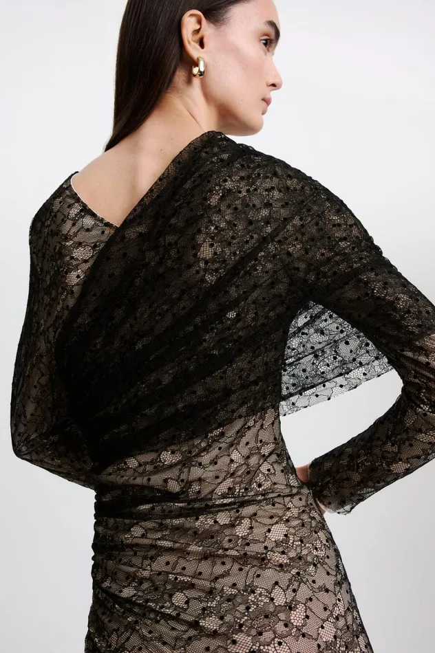 Women Scanlan Theodore Dresses LACE DRAPE DRESS Black