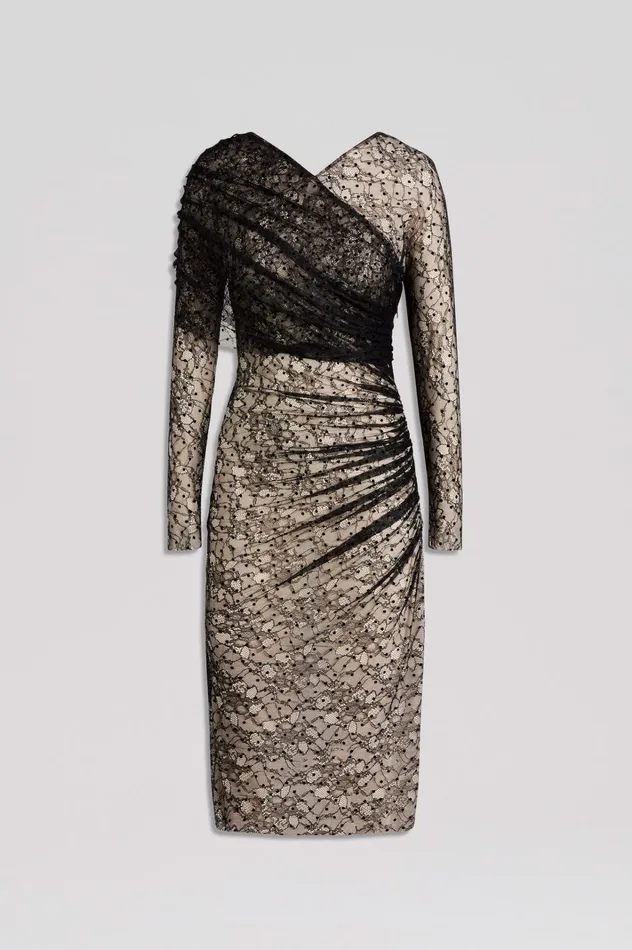 Women Scanlan Theodore Dresses LACE DRAPE DRESS Black