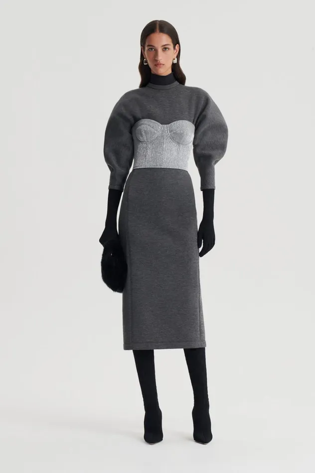 Women Scanlan Theodore Dresses SCUBA COCOON SLEEVE DRESS Grey