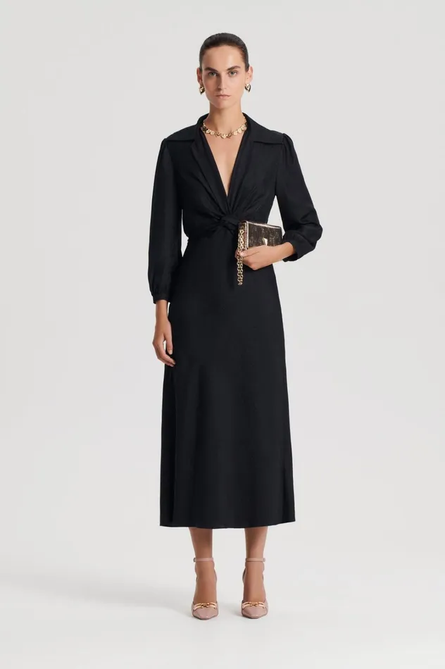 Women Scanlan Theodore Dresses SILK TURBAN TWIST DRESS Black