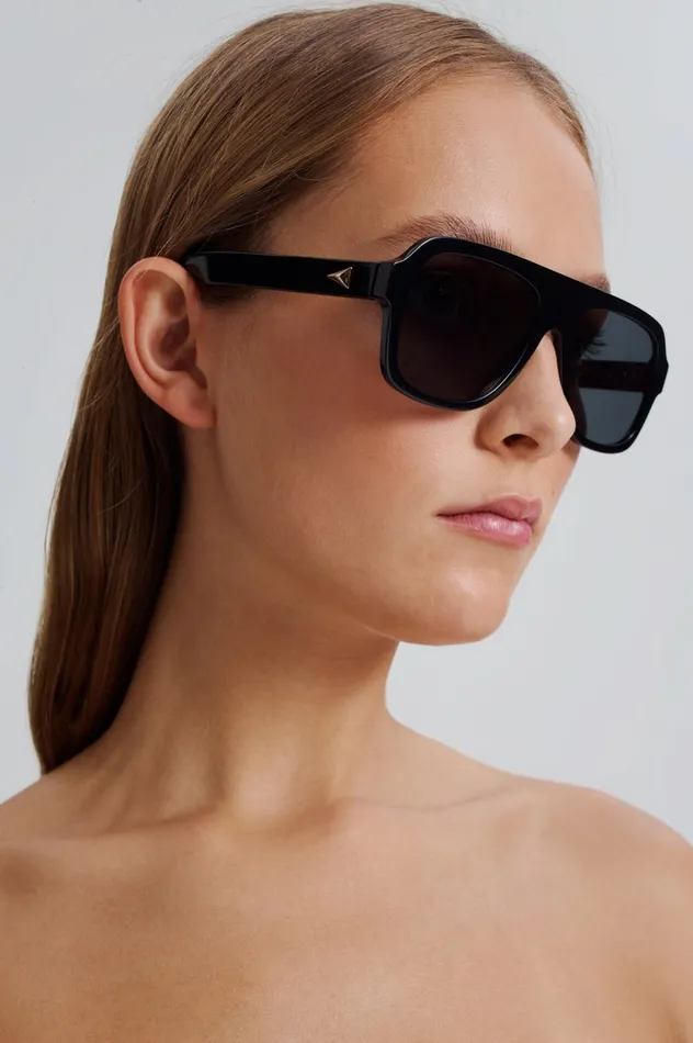 Women Scanlan Theodore Eyewear ST FLAT TOP AVIATOR SUNGLASSES Black
