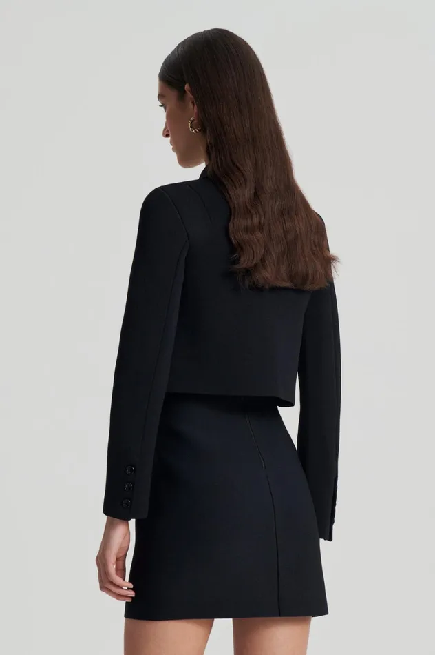 Women Scanlan Theodore Jackets CREPE KNIT CROP BUTTON JACKET Black Women Scanlan Theodore Jackets CREPE KNIT CROP BUTTON JACKET Black
