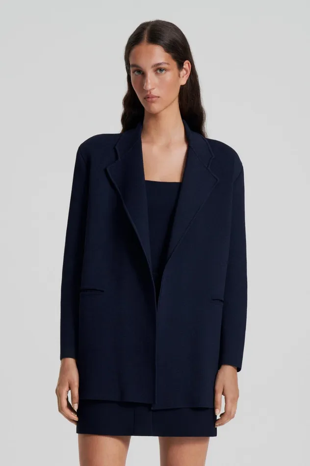 Women Scanlan Theodore Jackets CREPE KNIT LOOSE TAILORED JACKET Navy Women Scanlan Theodore Jackets CREPE KNIT LOOSE TAILORED JACKET Navy