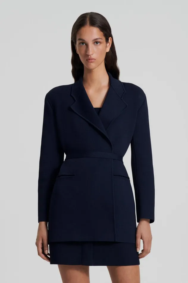Women Scanlan Theodore Jackets CREPE KNIT LOOSE TAILORED JACKET Navy Women Scanlan Theodore Jackets CREPE KNIT LOOSE TAILORED JACKET Navy