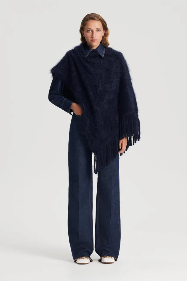 Women Scanlan Theodore Knitwear BRUSHED FRINGED CAPE Navy