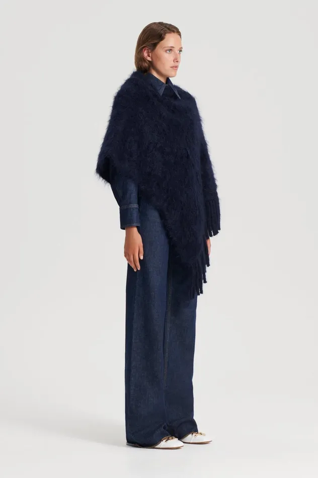 Women Scanlan Theodore Knitwear BRUSHED FRINGED CAPE Navy