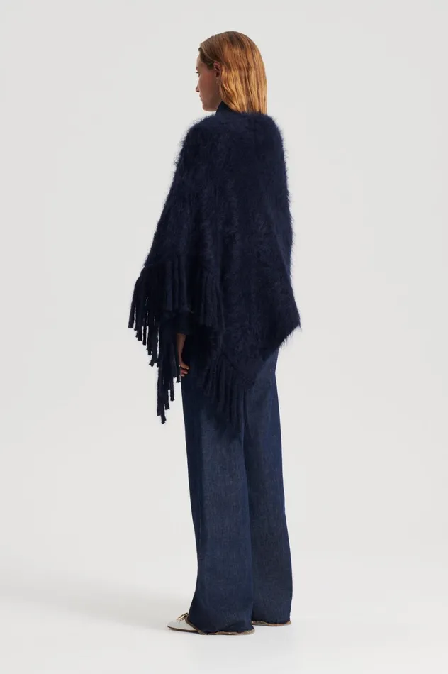 Women Scanlan Theodore Knitwear BRUSHED FRINGED CAPE Navy