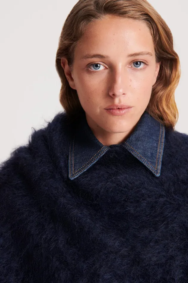 Women Scanlan Theodore Knitwear BRUSHED FRINGED CAPE Navy