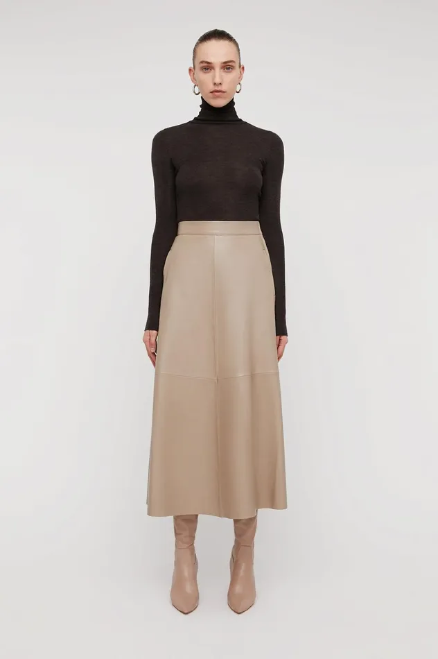 Women Scanlan Theodore Leather LEATHER LONG SKIRT Nougat