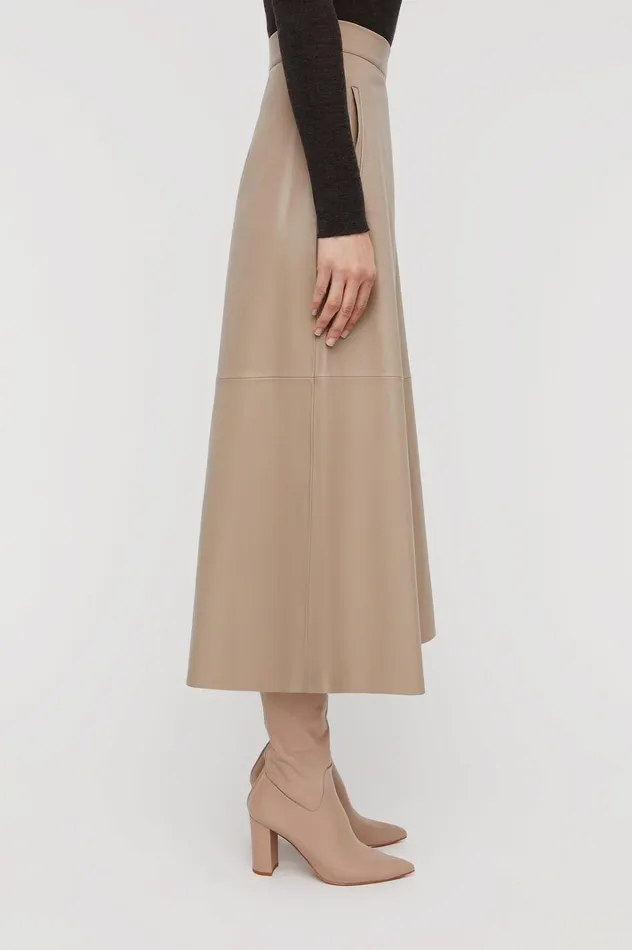 Women Scanlan Theodore Leather LEATHER LONG SKIRT Nougat Women Scanlan Theodore Leather LEATHER LONG SKIRT Nougat