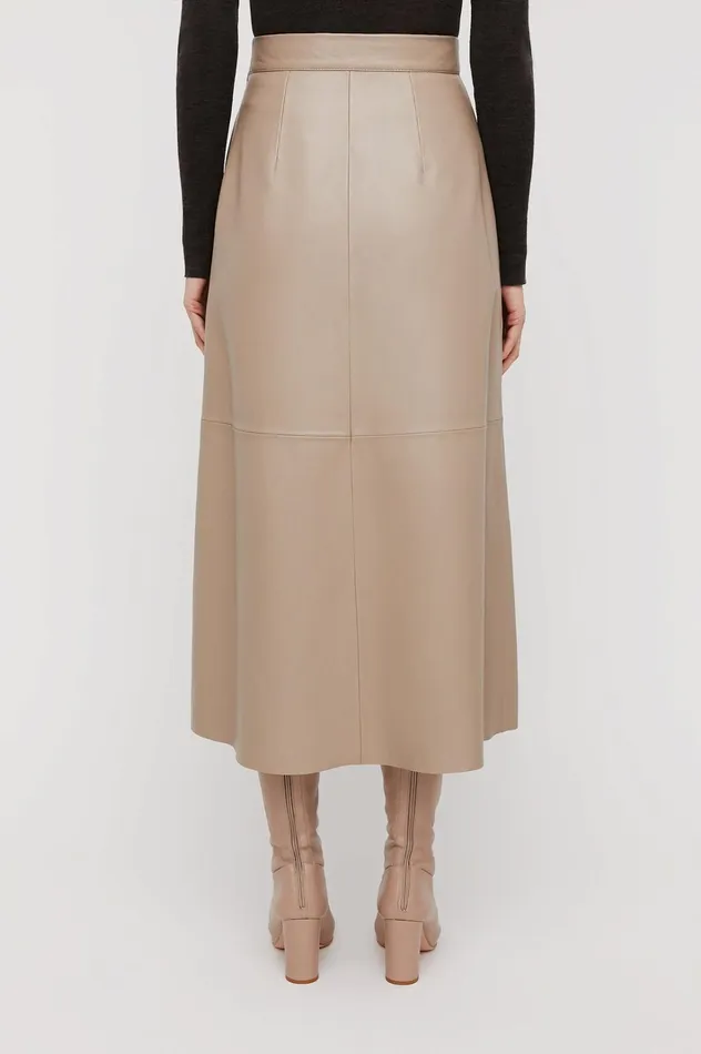 Women Scanlan Theodore Leather LEATHER LONG SKIRT Nougat Women Scanlan Theodore Leather LEATHER LONG SKIRT Nougat