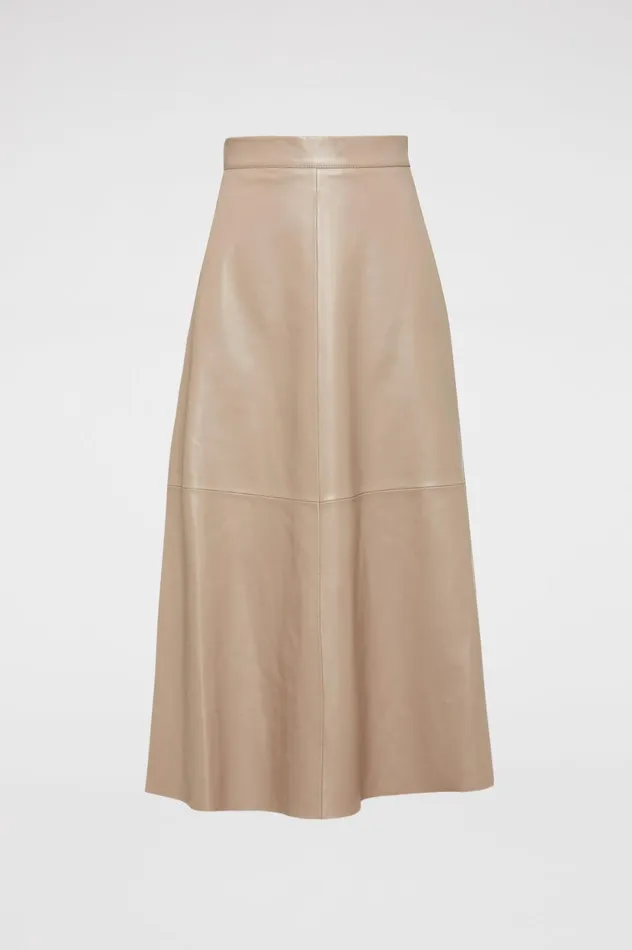 Women Scanlan Theodore Leather LEATHER LONG SKIRT Nougat Women Scanlan Theodore Leather LEATHER LONG SKIRT Nougat