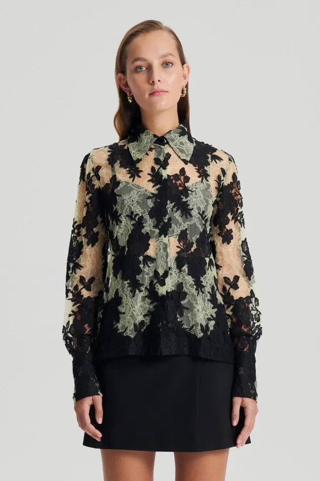 Women Scanlan Theodore Shirts FRENCH LACE SHIRT Lemon Women Scanlan Theodore Shirts FRENCH LACE SHIRT Lemon